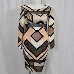 Form fitting stretch dress with mesh accents
